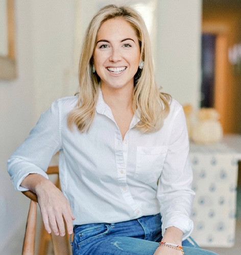 a woman in a blue shirt