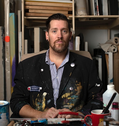 a man sitting on a table