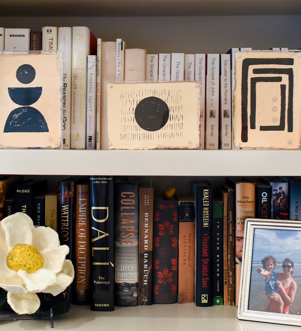 a close up of a book shelf filled with books