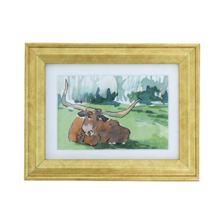 a painting in a frame hanging on a wall