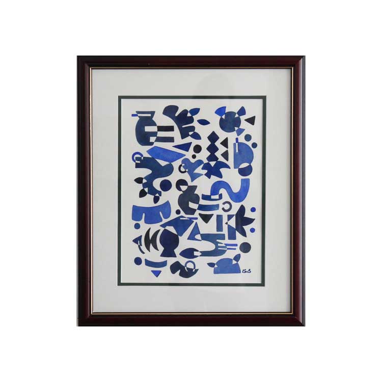 a painting in a frame hanging on a wall