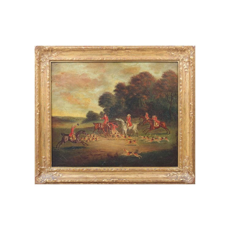 a painting in a frame hanging on a wall